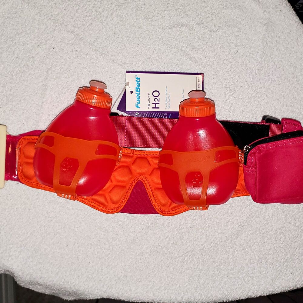 FuelBelt Helium H2O Hydration Running Belt 2 Bottles Pouch Adjustable OS Pink